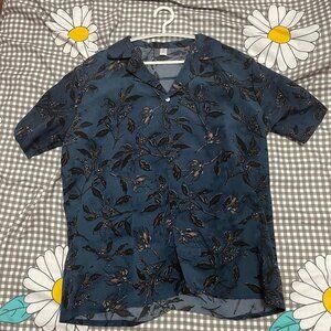 Blue Floral Short - Sleeved Shirt - Gently Used, Retro Botanical Print